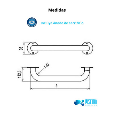 Pasamanos piscina AISI 316L Flexinox - medidas Pasamanos piscina AISI 316L Flexinox - medidas