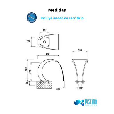 Cascada para piscina Mini Bali de Flexinox - medidas Cascada para piscina Mini Bali de Flexinox - medidas