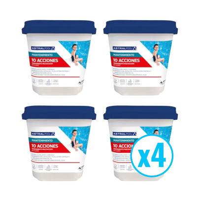 Cloro Multiacción 10 Plus 5 Kg en tabletas 250 g - pack 4 potes Cloro Multiacción 10 Plus 5 Kg en tabletas 250 g - pack 4 potes